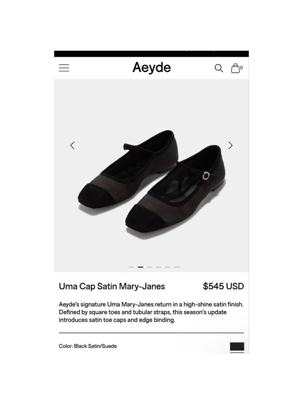 Aeyde Uma Cap Satin Mary-Janes Flats in Black 39.5/9-9.5